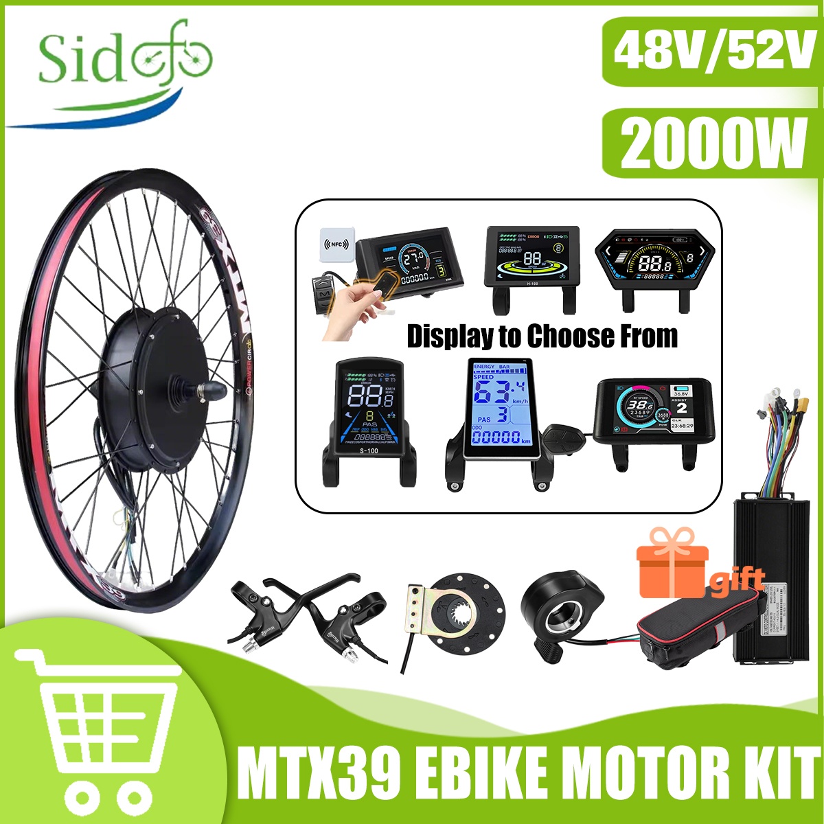 Gearless Hub Motor Conversion Kit 2000W With Display - MTX39 48 V/52 V 2000 W