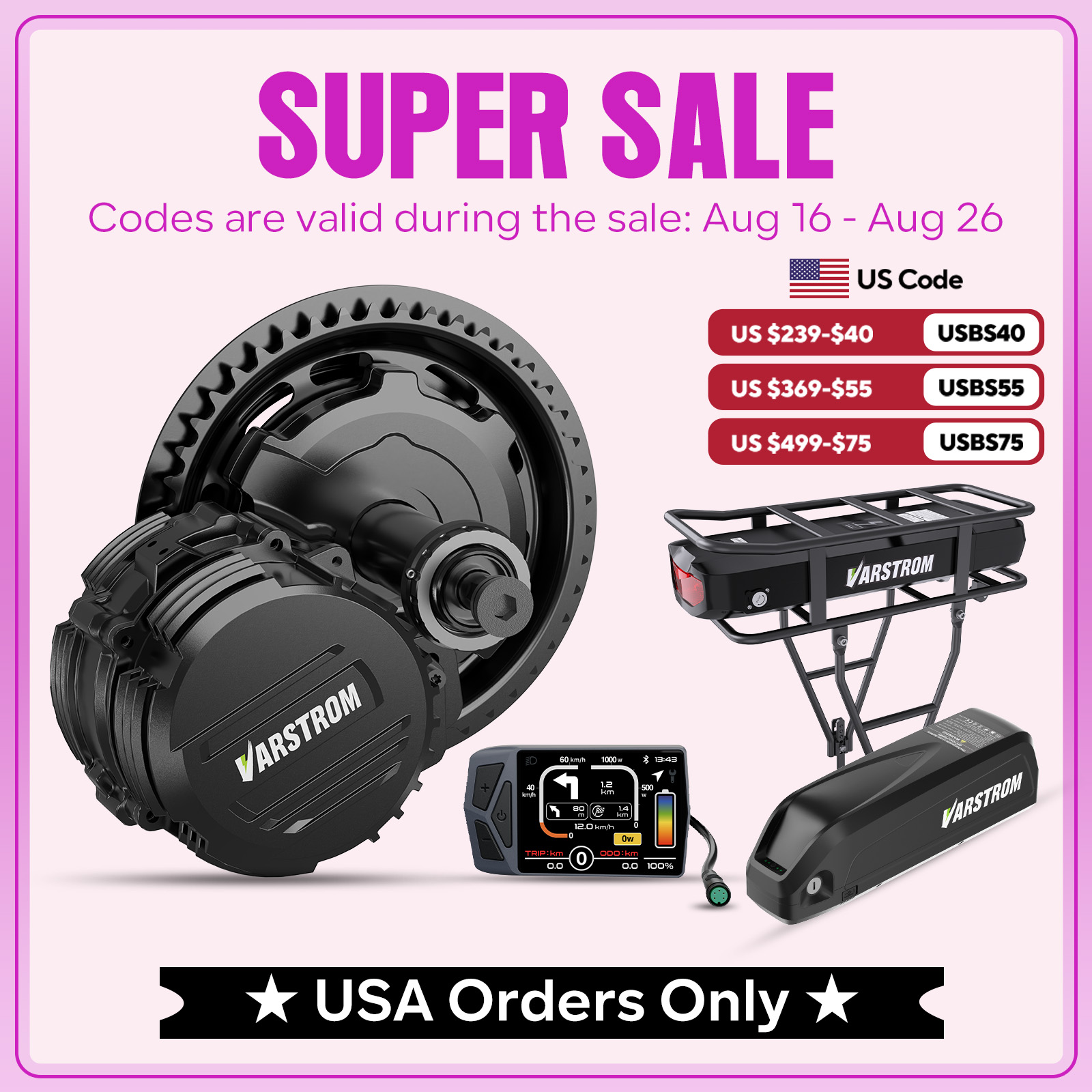 High Torque Brushless Mid Motor Kit - Kit moteur central Varstrom TSDZ2B TSDZ8