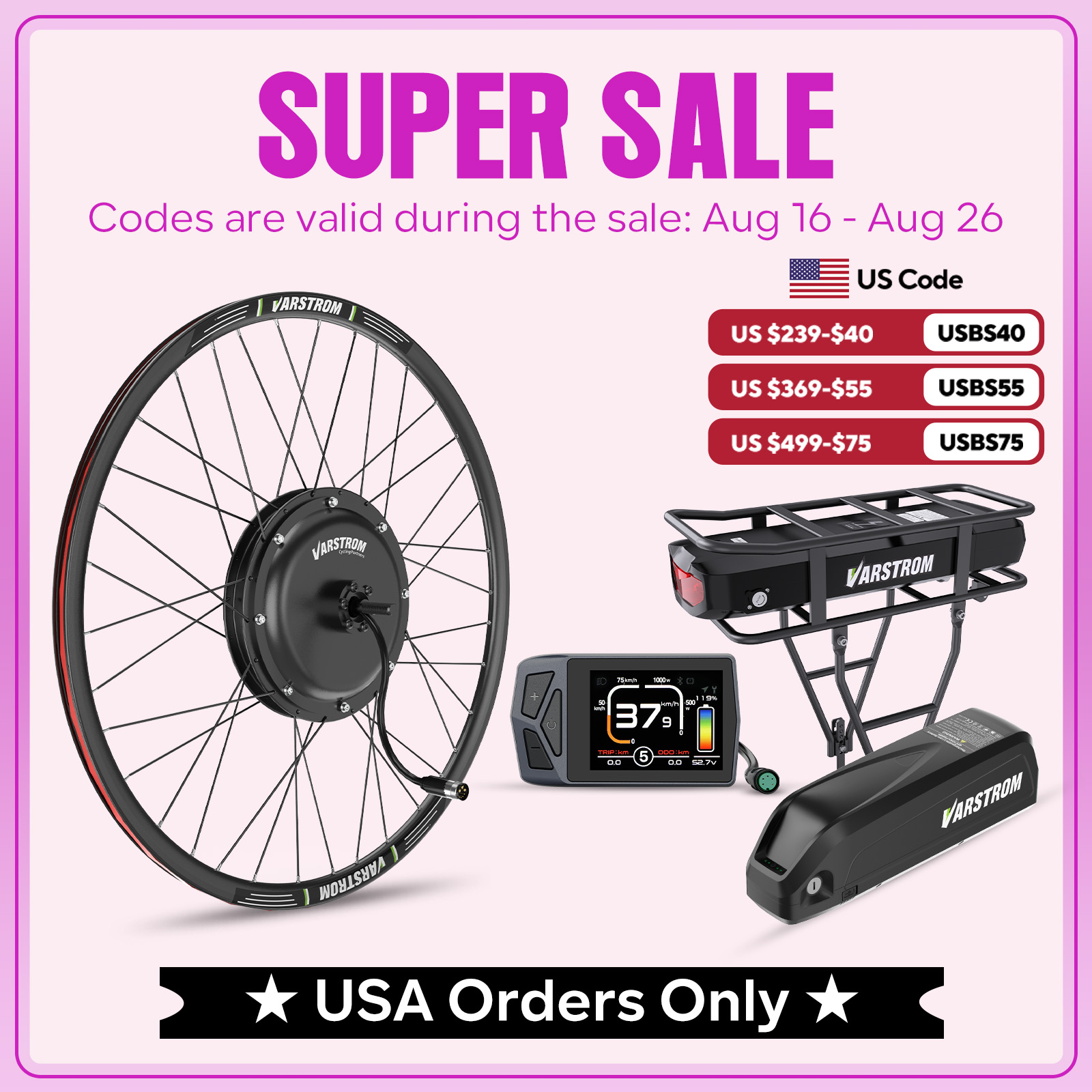 48V 1500W Rear Hub Motor With Battery - [Stock US] Kit Vélo Électrique Varstrom