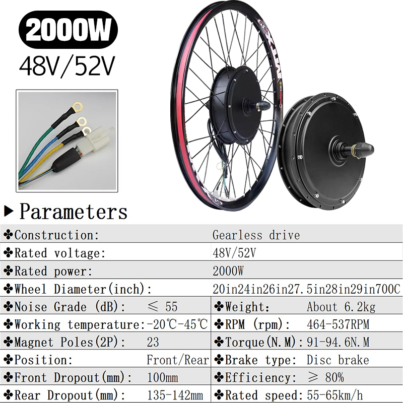 MTX39 48 V/52 V 2000 W moteur  - Gearless Hub Motor Conversion Kit 2000W With Display avis et prix
